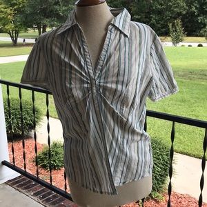 Striped button down shirt with pleats